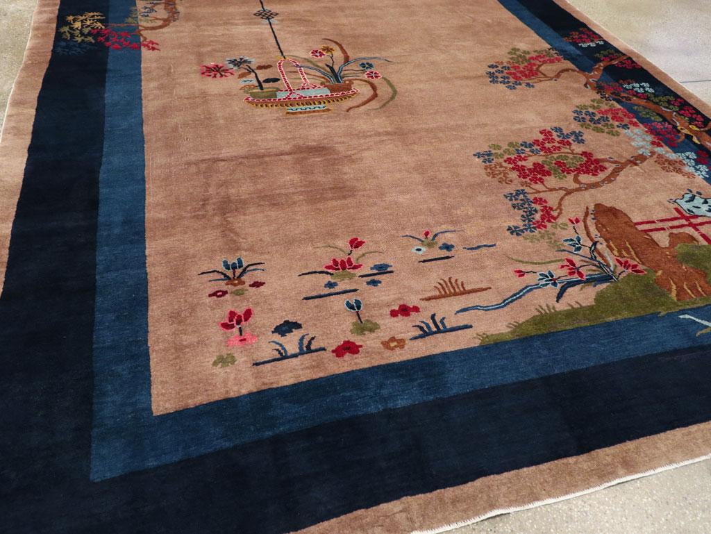 Wool Vintage Chinese Art Deco Room Size Carpet For Sale