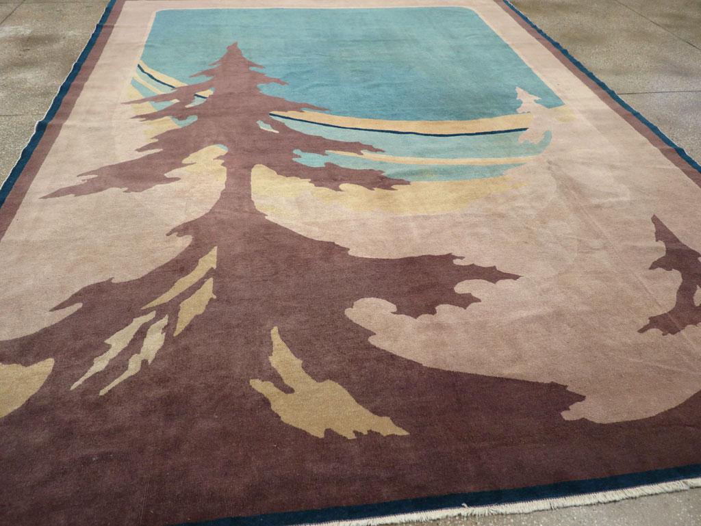 Wool Vintage Chinese Art Deco Room Size Carpet For Sale
