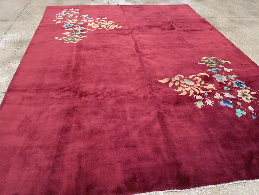Wool Vintage Chinese Art Deco Room Size Carpet For Sale