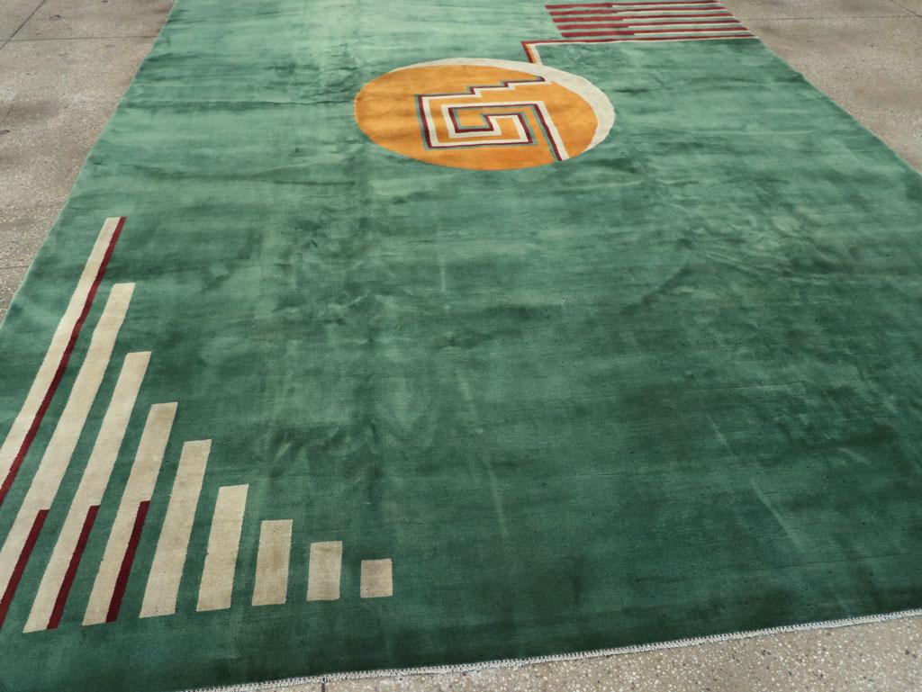 Wool Vintage Chinese Art Deco Room Size Carpet For Sale