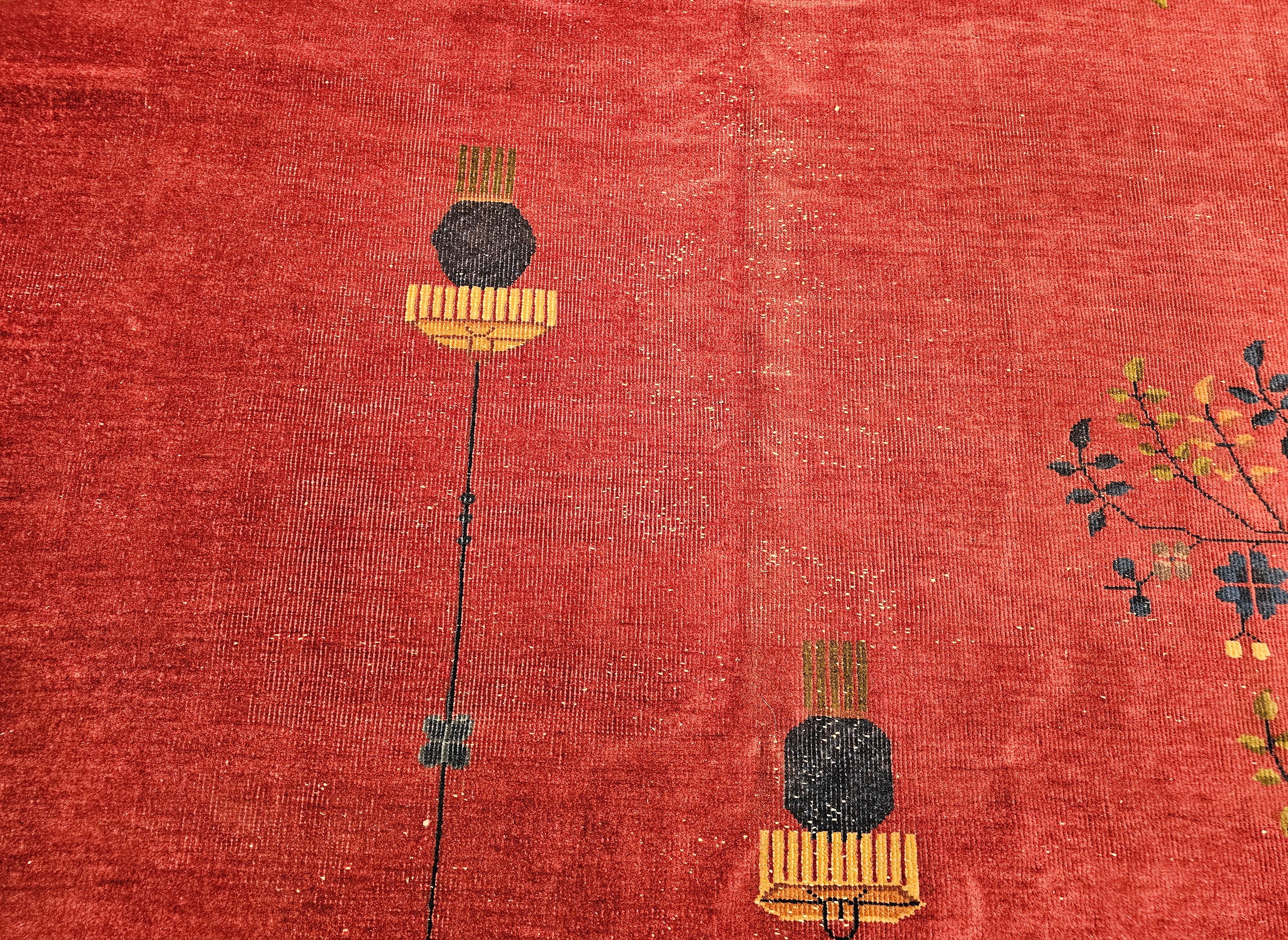 20th Century Vintage Chinese Art Deco Room-Size Rug in Dark Magenta, Taupe, Green, Blue, Red For Sale