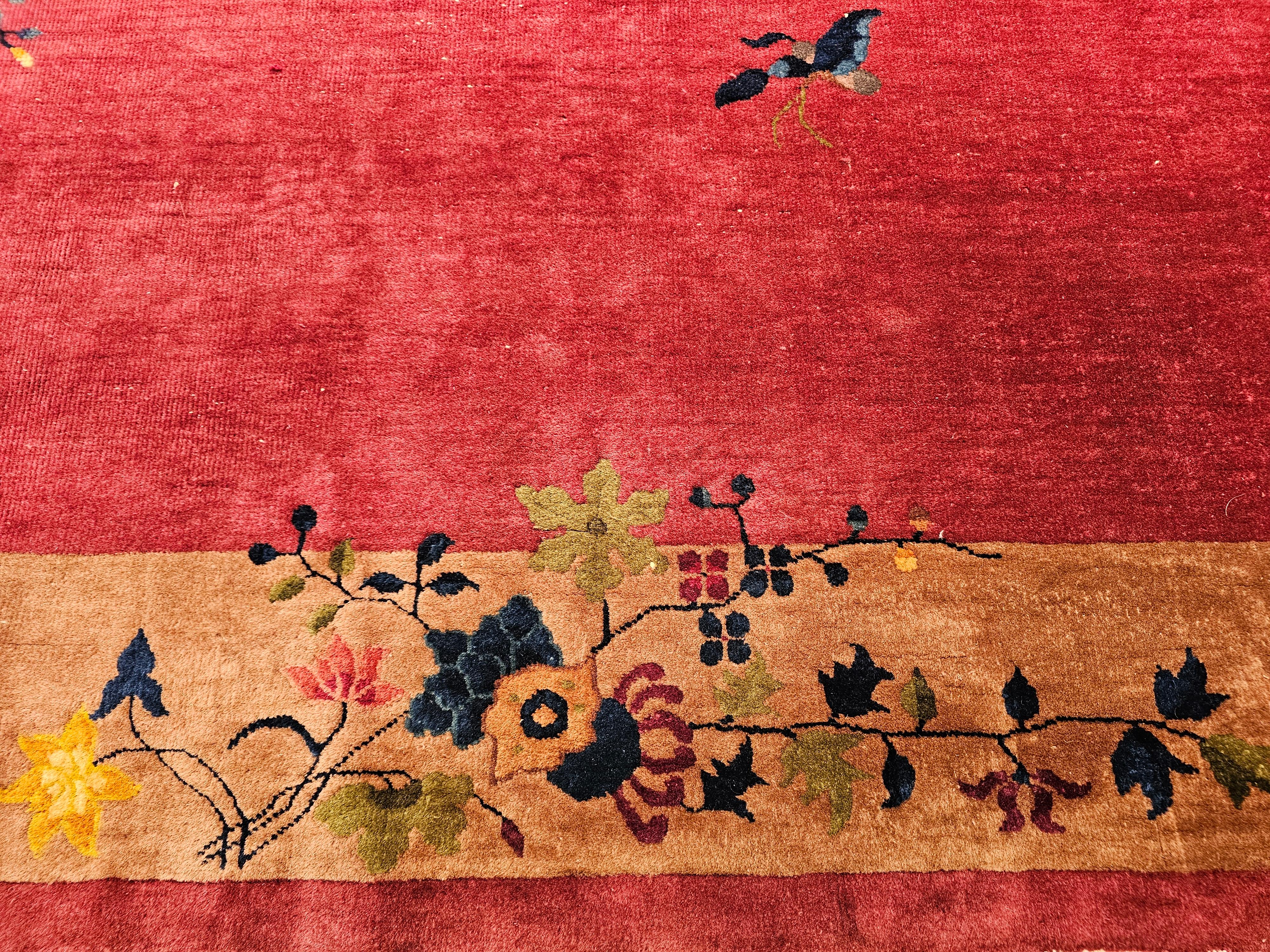 Vintage Chinese Art Deco Room-Size Rug in Dark Magenta, Taupe, Green, Blue, Red For Sale 2