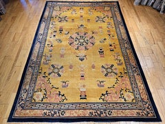 Vintage Chinese Art Deco Room Size Rug with Auspicious Symbols in Pastel Yellow