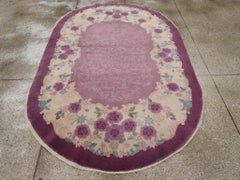 Mid-20th Century Chinese Art Deco Round Oval Accent Rug