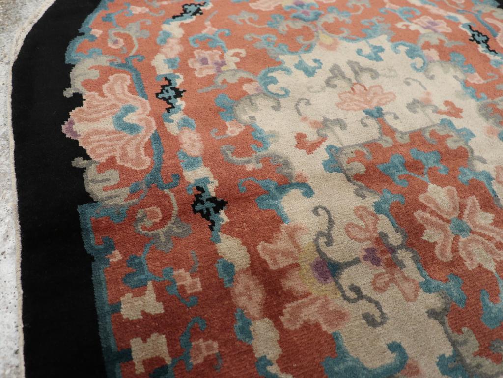 Hand-Knotted Vintage Chinese Art Deco Round Oval Accent Rug For Sale