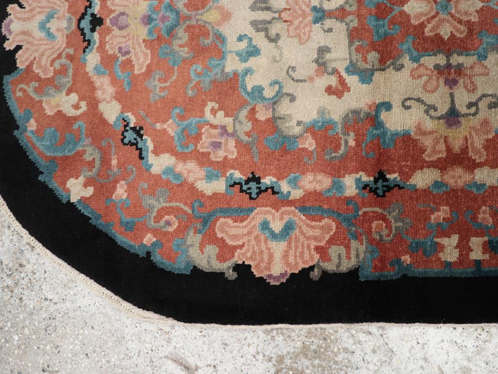 20th Century Vintage Chinese Art Deco Round Oval Accent Rug For Sale