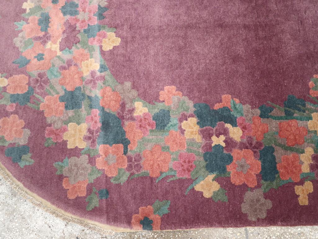 20th Century Vintage Chinese Art Deco Round Oval Accent Rug For Sale