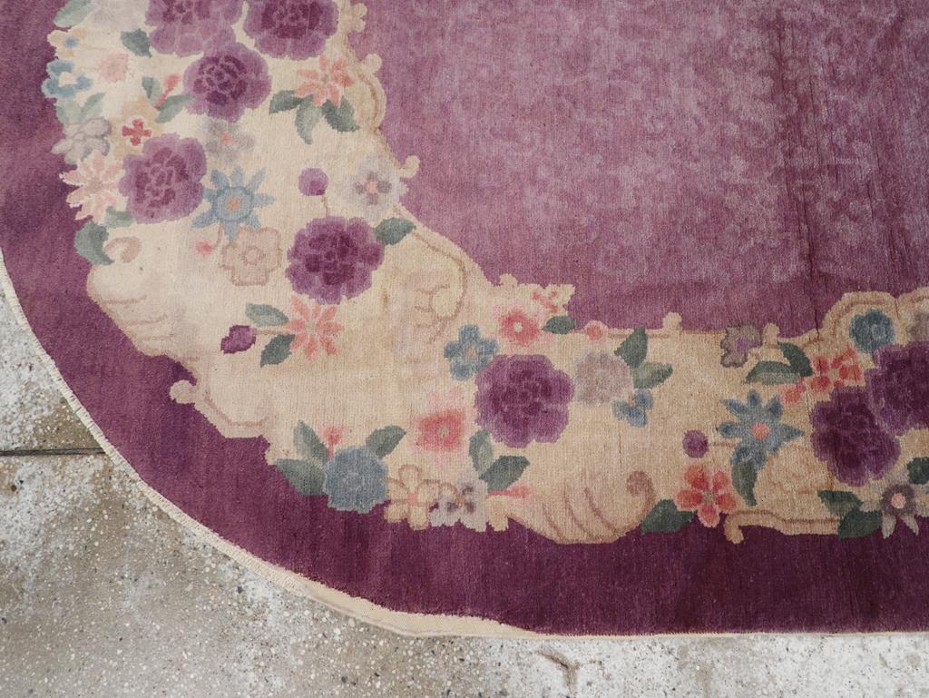 20th Century Vintage Chinese Art Deco Round Oval Accent Rug For Sale