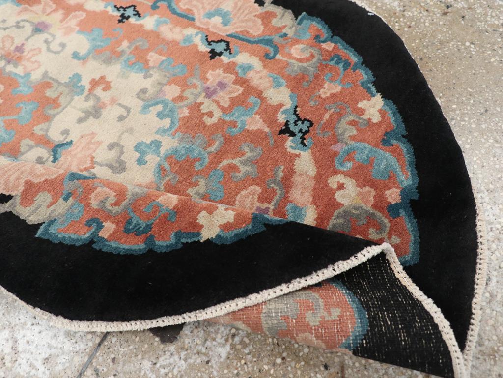 Vintage Chinese Art Deco Round Oval Accent Rug For Sale 1