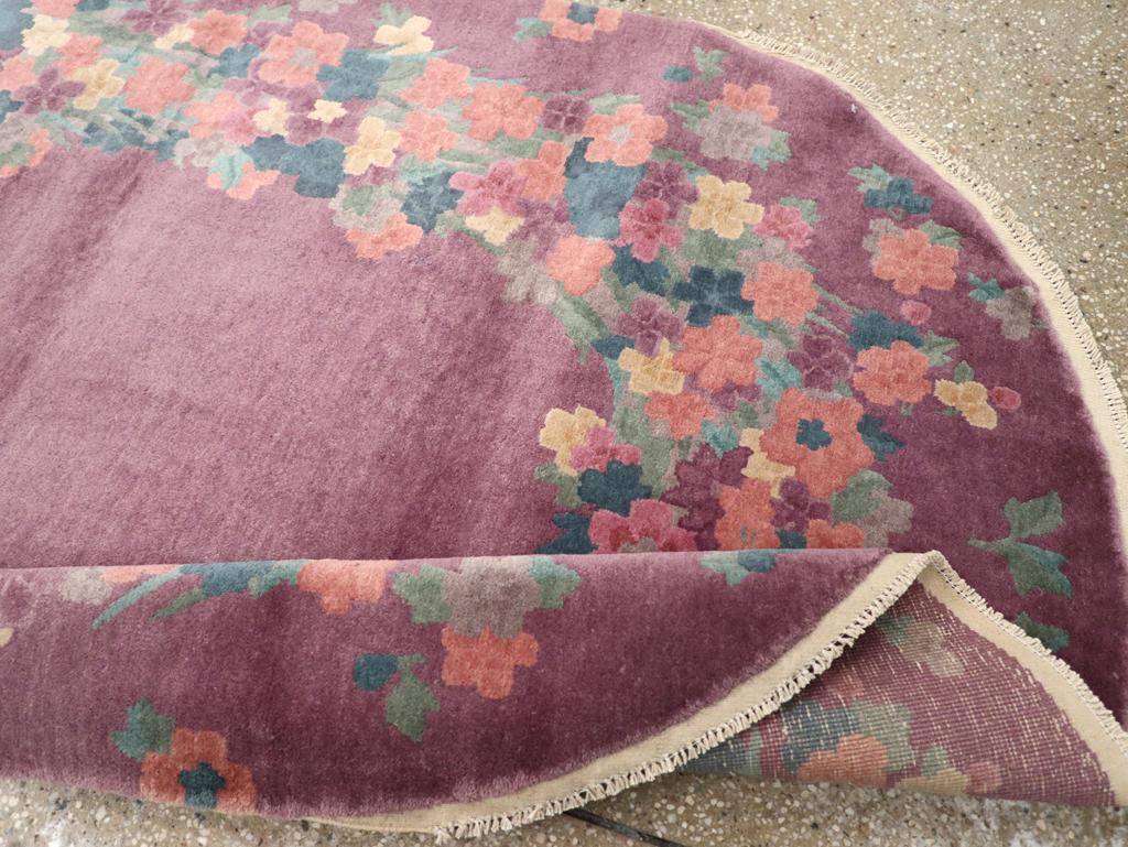 Vintage Chinese Art Deco Round Oval Accent Rug For Sale 1