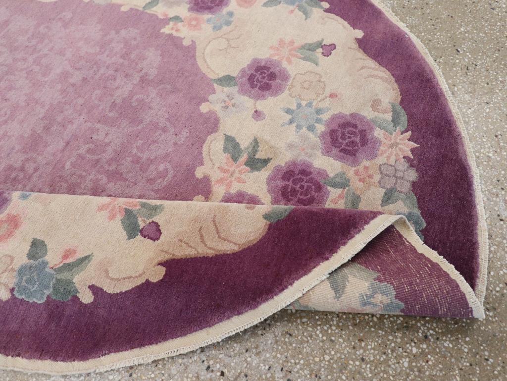 Vintage Chinese Art Deco Round Oval Accent Rug For Sale 1