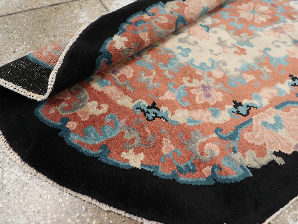 Vintage Chinese Art Deco Round Oval Accent Rug For Sale 2