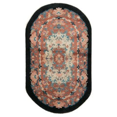 Vintage Chinese Art Deco Round Oval Accent Rug