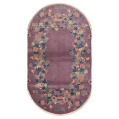 Vintage Chinese Art Deco Round Oval Accent Rug