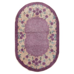Vintage Chinese Art Deco Round Oval Accent Rug