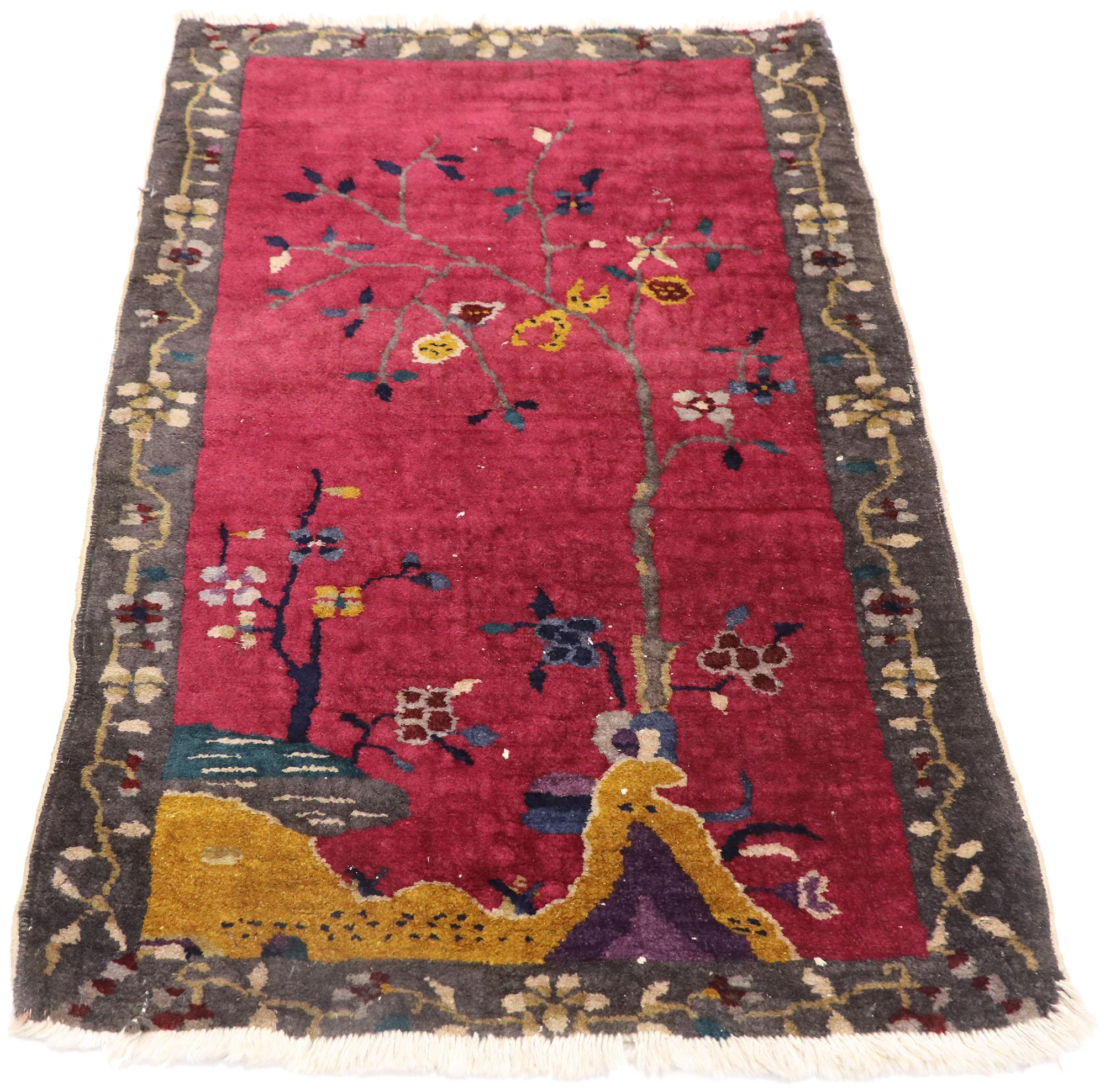 Hand-Knotted Vintage Chinese Art Deco Rug For Sale