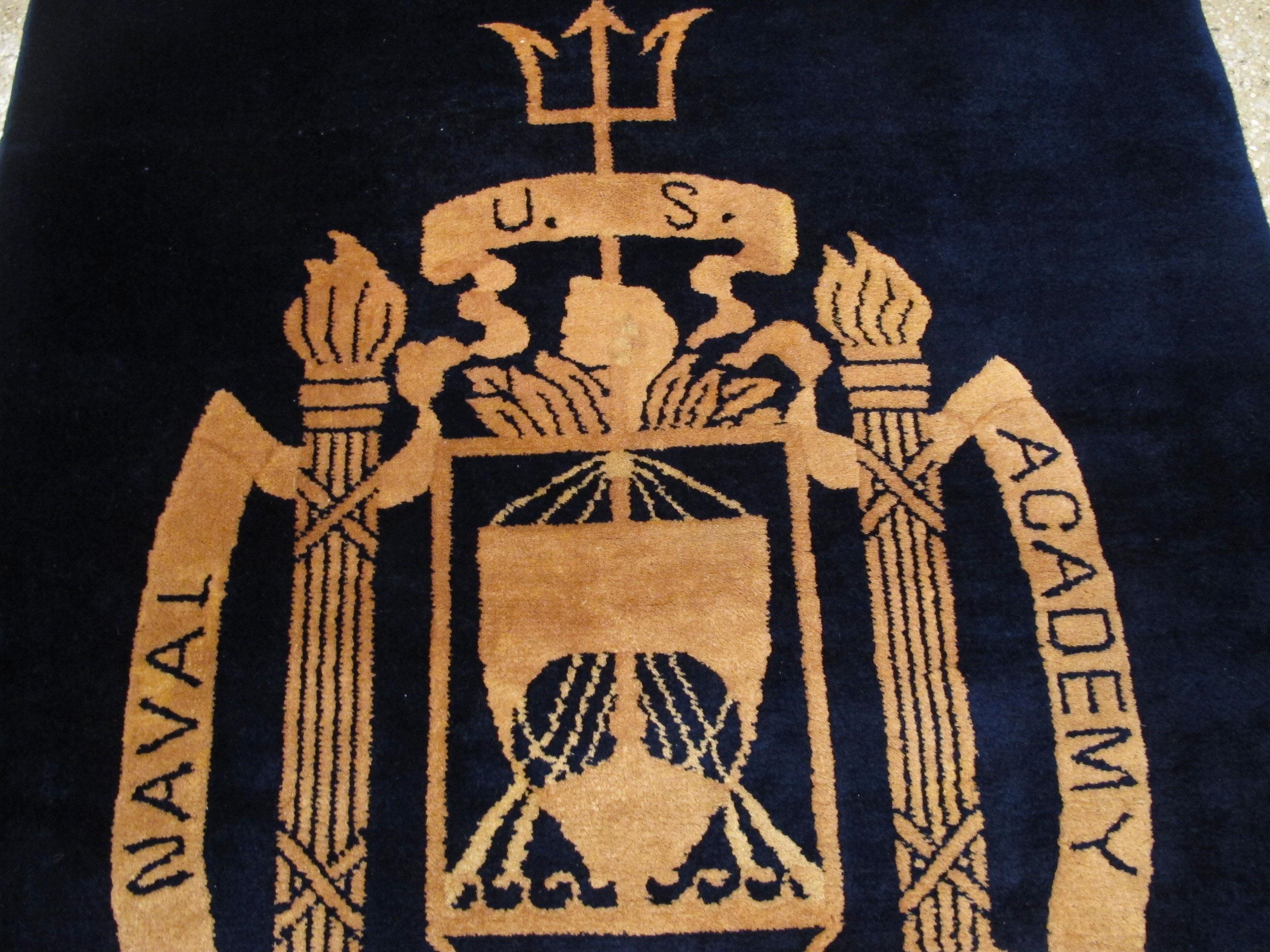 Federal Midcentury Handmade United States Naval Academy Rug in Navy Blue