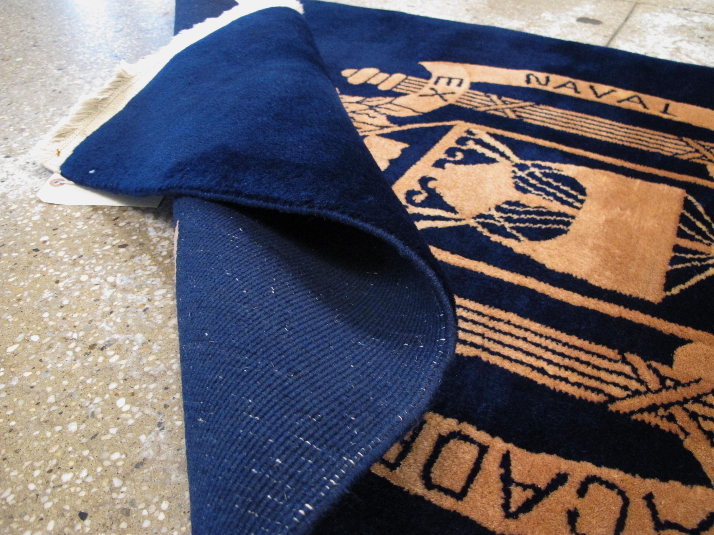 Midcentury Handmade United States Naval Academy Rug in Navy Blue In Excellent Condition In New York, NY