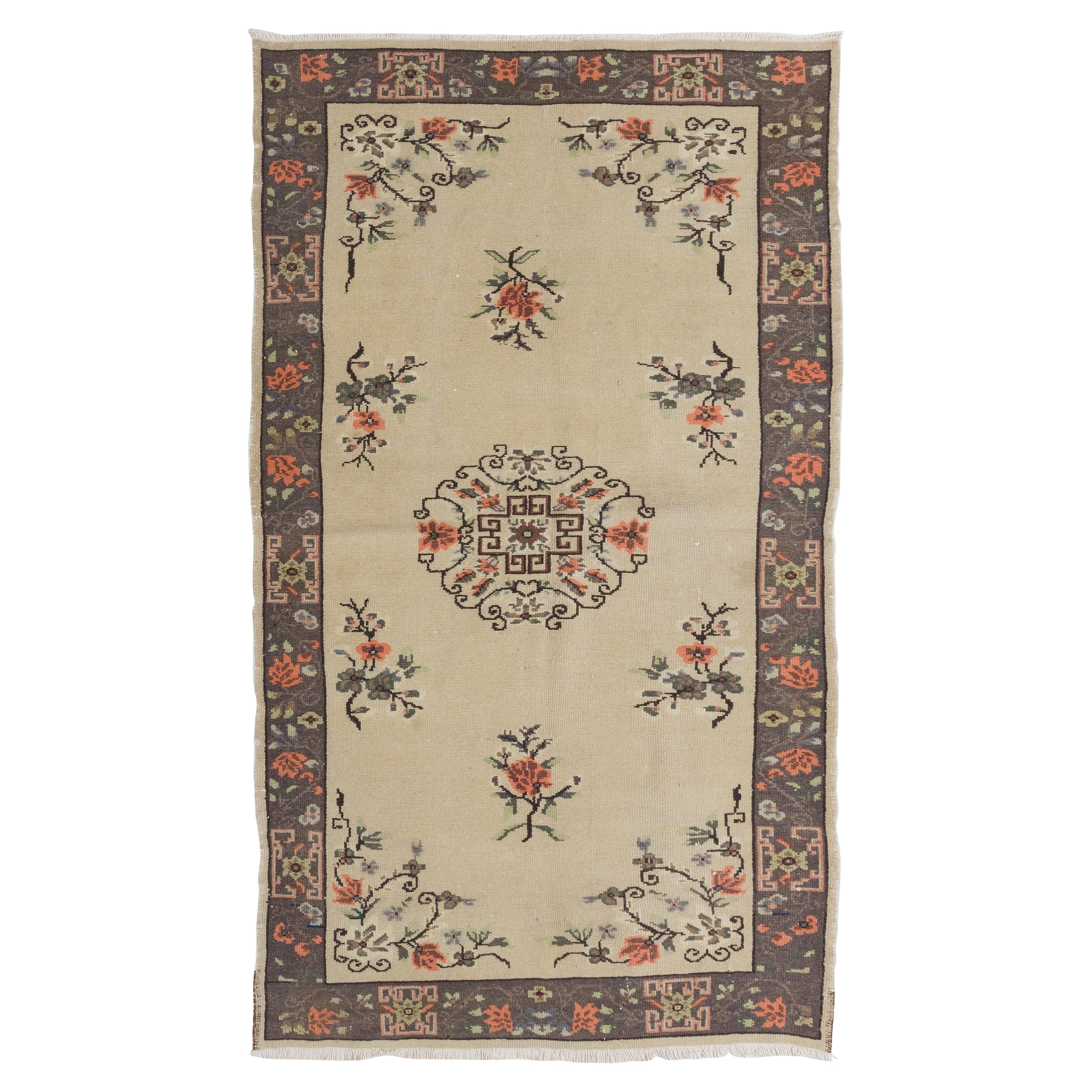 4x6.8 ft Vintage Hand-knotted Art Deco Style Rug in Rustic Colors