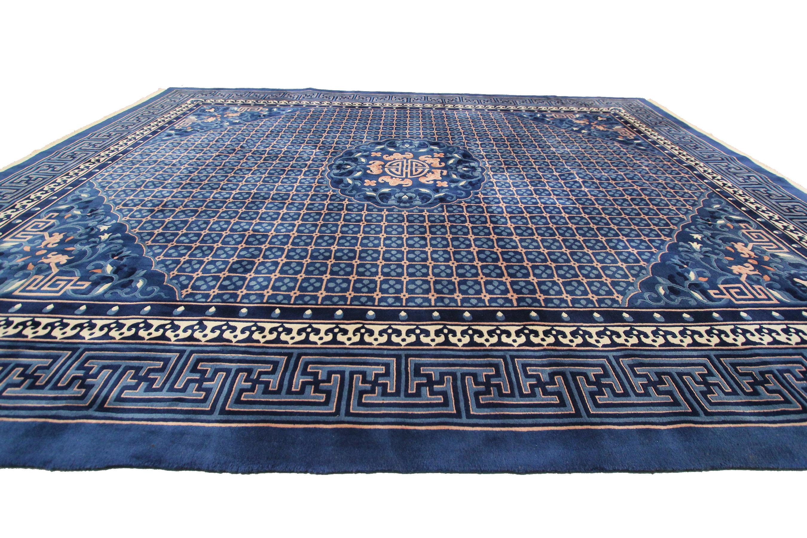 Chinesischer Vintage-Art-Déco-Teppich mit geometrischen chinesischen Teppichen, 1960 (Handgeknüpft) im Angebot