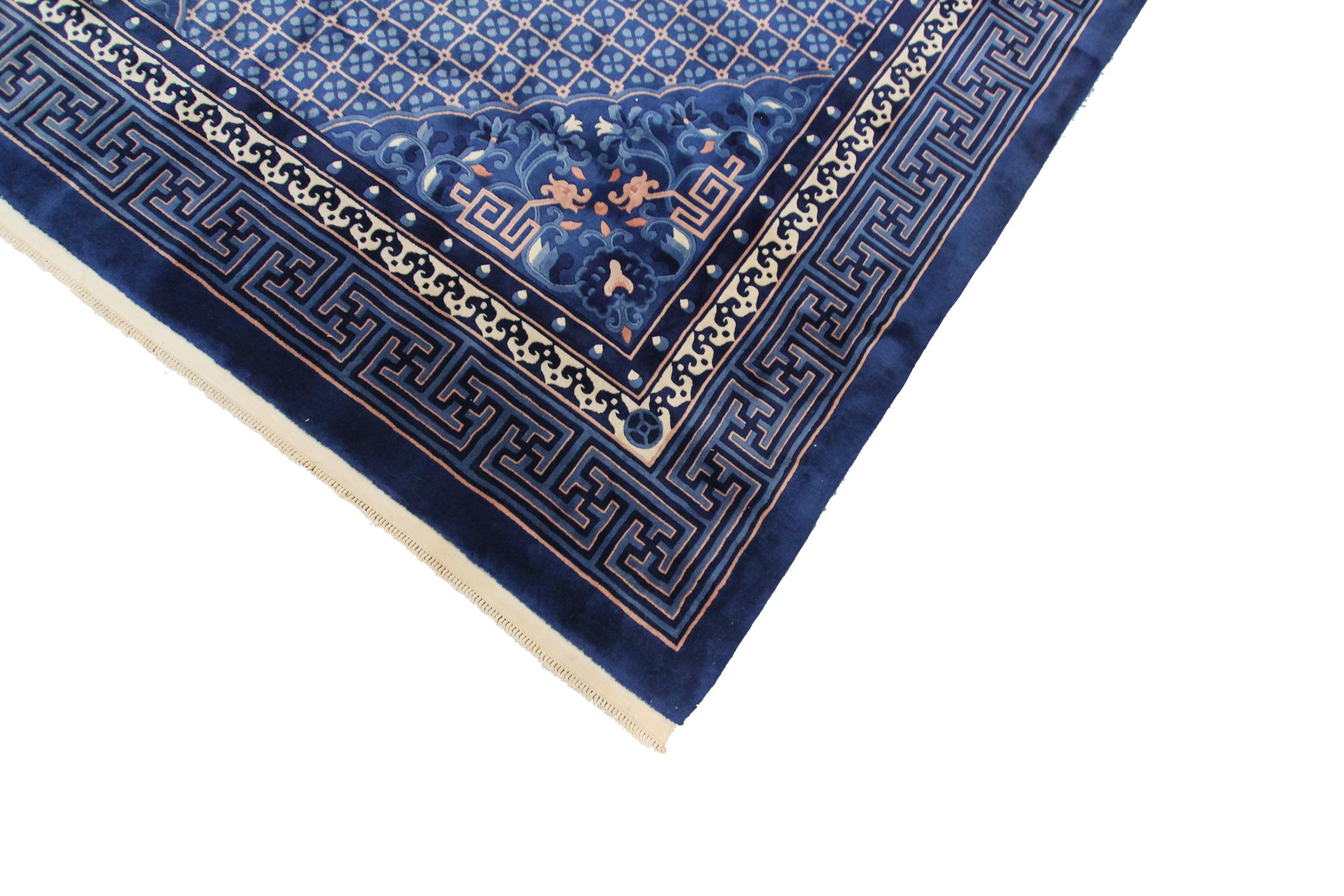 Chinesischer Vintage-Art-Déco-Teppich mit geometrischen chinesischen Teppichen, 1960 (Wolle) im Angebot