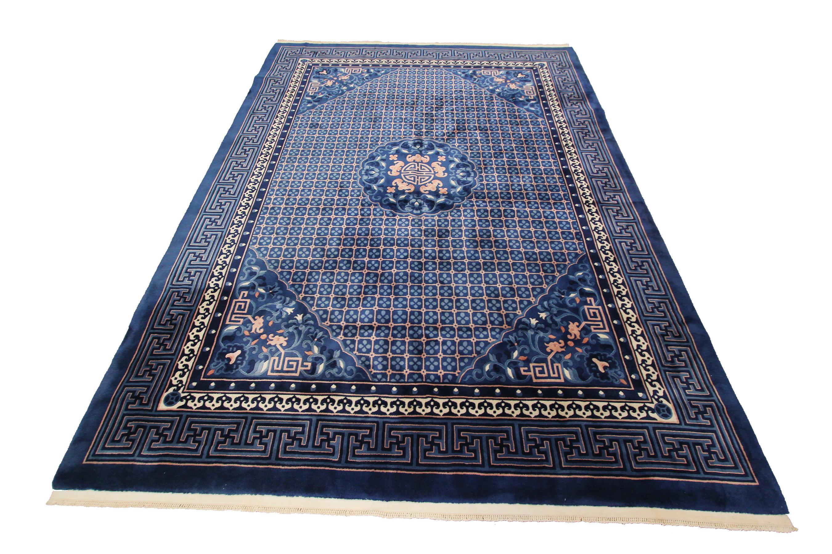 Chinesischer Vintage-Art-Déco-Teppich mit geometrischen chinesischen Teppichen, 1960 im Angebot 2