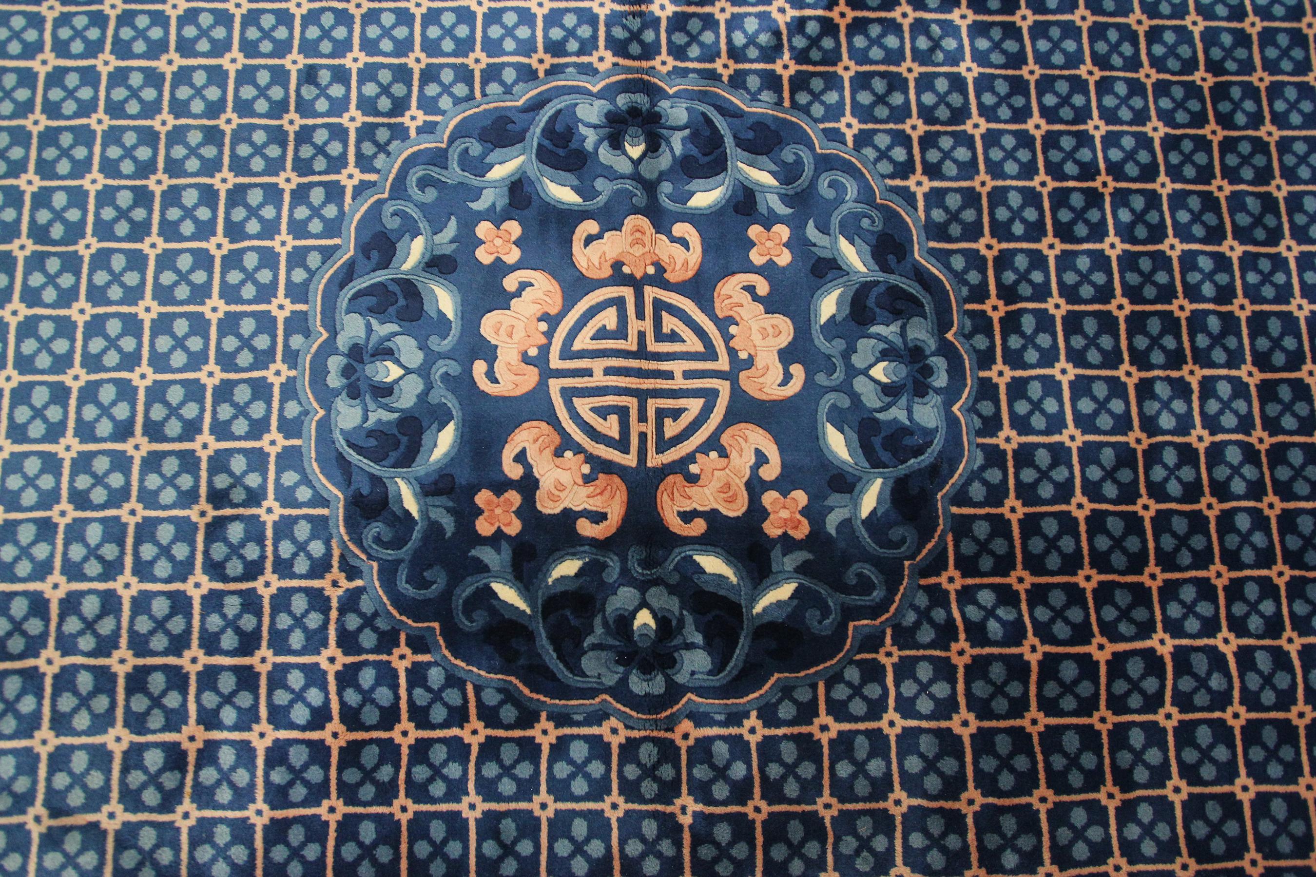 Tapis Art Déco chinois vintage géométrique Dragons 1960 en vente 2