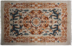 Vintage Chinese Art Deco Rug Geometric Chinese Rug Dragons 1960