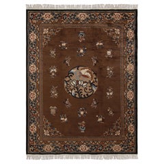 Vintage Chinese Art Deco Rug in Brown with Medallion and Florals - Rug & Kilim