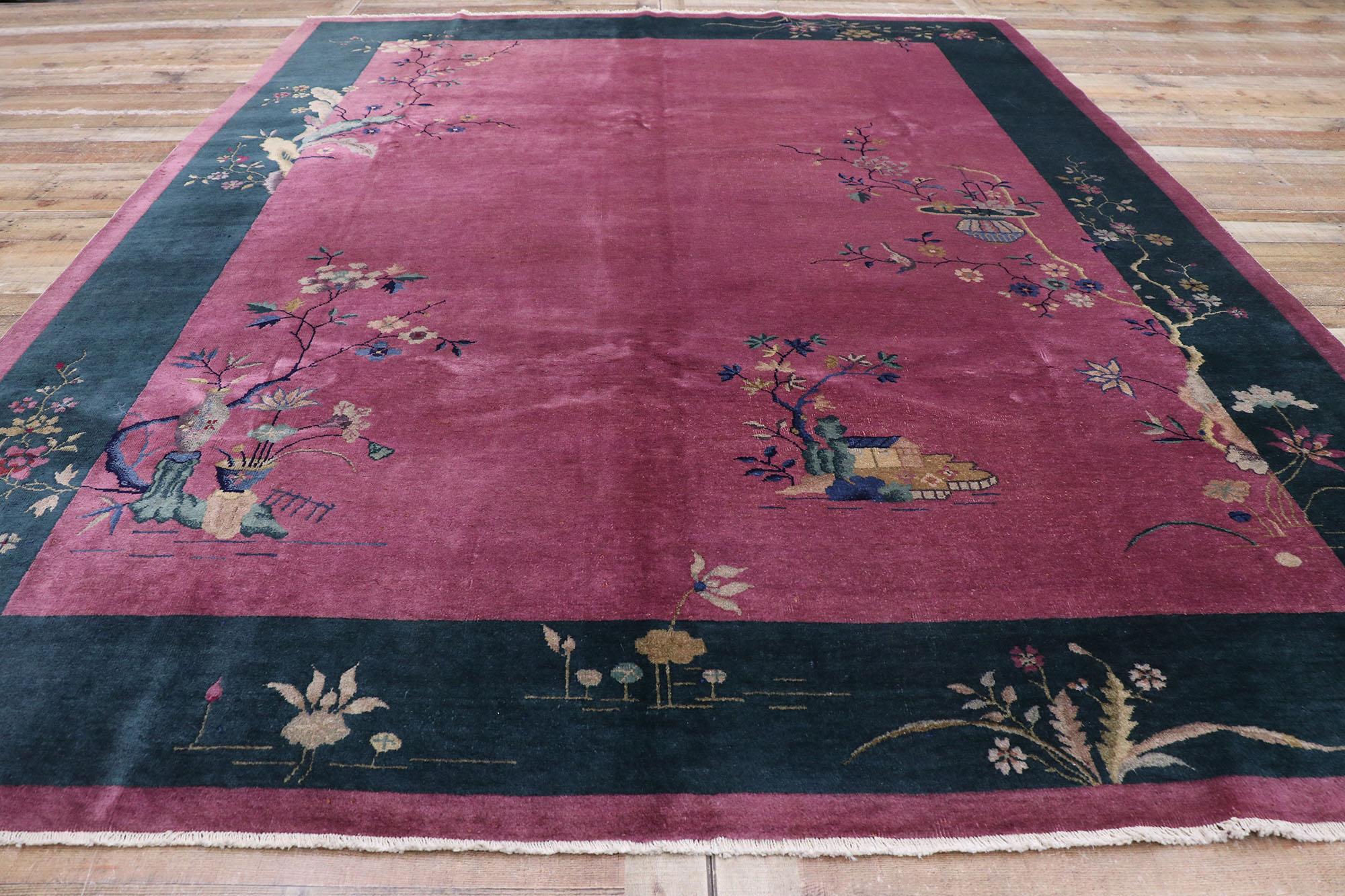 Antique Chinese Art Deco Rug Inspired by Walter Nichols In Good Condition For Sale In Dallas, TX