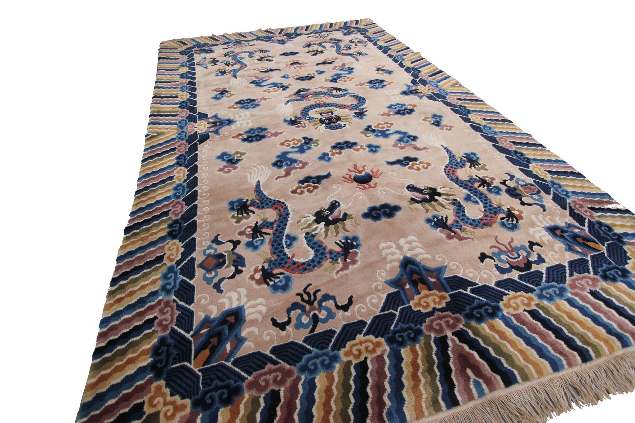 Chinesischer antiker Art-Déco-Teppich im Vintage-Stil, Chinesischer Art-Déco-Teppich, Baum des Lebens, Peking im Angebot 4