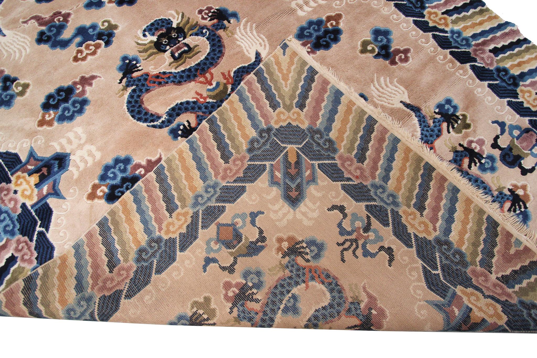 Chinesischer antiker Art-Déco-Teppich im Vintage-Stil, Chinesischer Art-Déco-Teppich, Baum des Lebens, Peking im Angebot 6