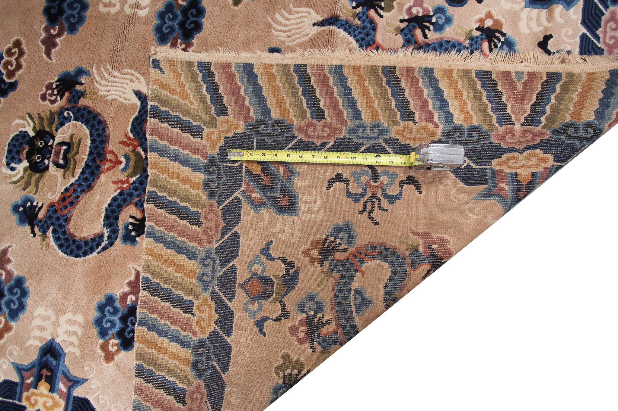 Chinesischer antiker Art-Déco-Teppich im Vintage-Stil, Chinesischer Art-Déco-Teppich, Baum des Lebens, Peking im Angebot 7