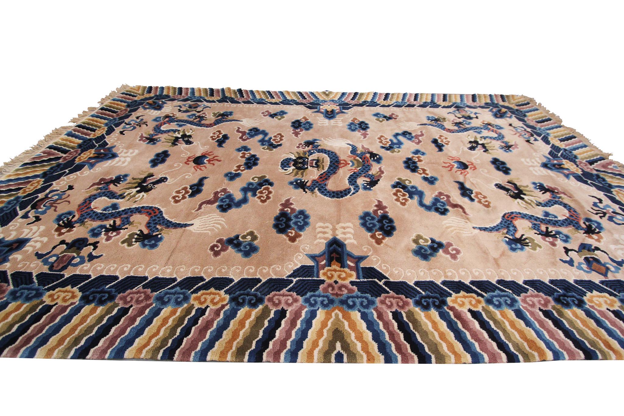 Vintage Art Deco rug Dragon rug Chinese peking rug beige 5x8 

153cm x 244cm

130cmx191cm

