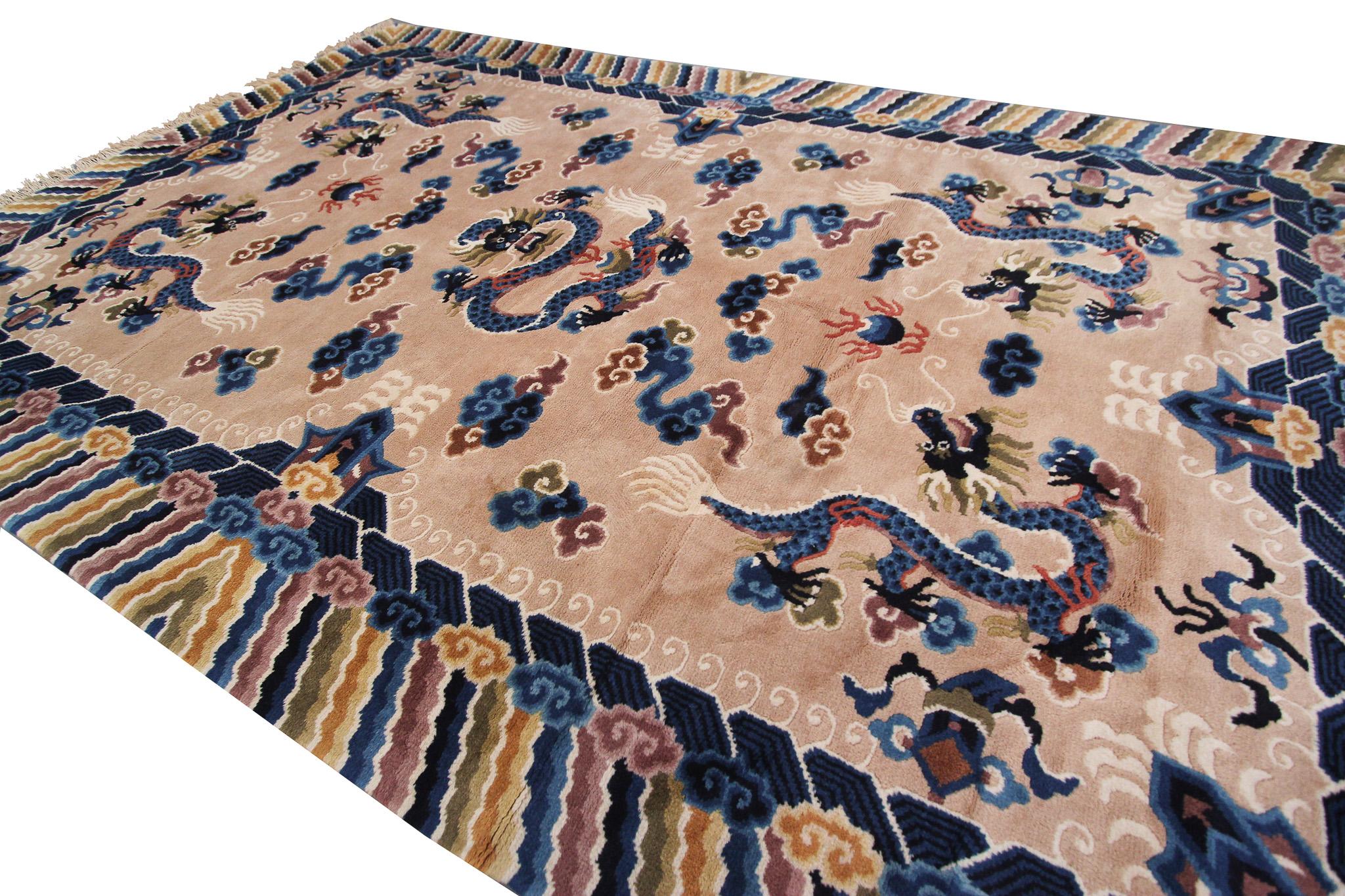 Chinesischer antiker Art-Déco-Teppich im Vintage-Stil, Chinesischer Art-Déco-Teppich, Baum des Lebens, Peking im Zustand „Gut“ im Angebot in New York, NY
