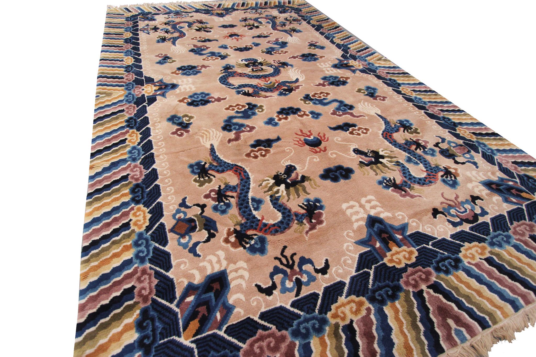 Chinesischer antiker Art-Déco-Teppich im Vintage-Stil, Chinesischer Art-Déco-Teppich, Baum des Lebens, Peking (Mitte des 20. Jahrhunderts) im Angebot