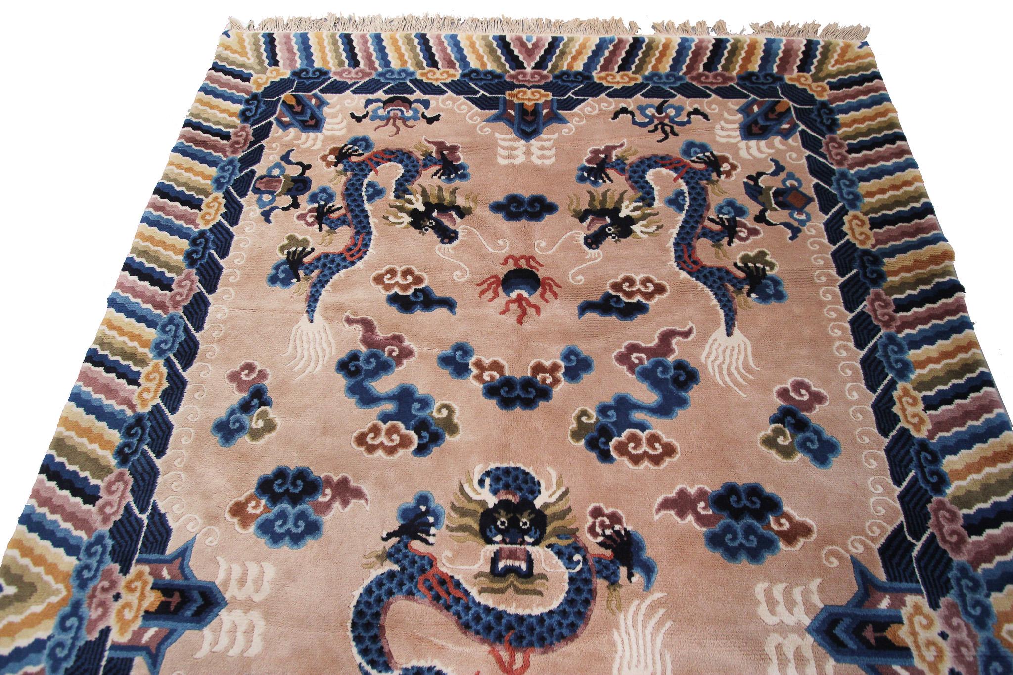 Chinesischer antiker Art-Déco-Teppich im Vintage-Stil, Chinesischer Art-Déco-Teppich, Baum des Lebens, Peking im Angebot 2
