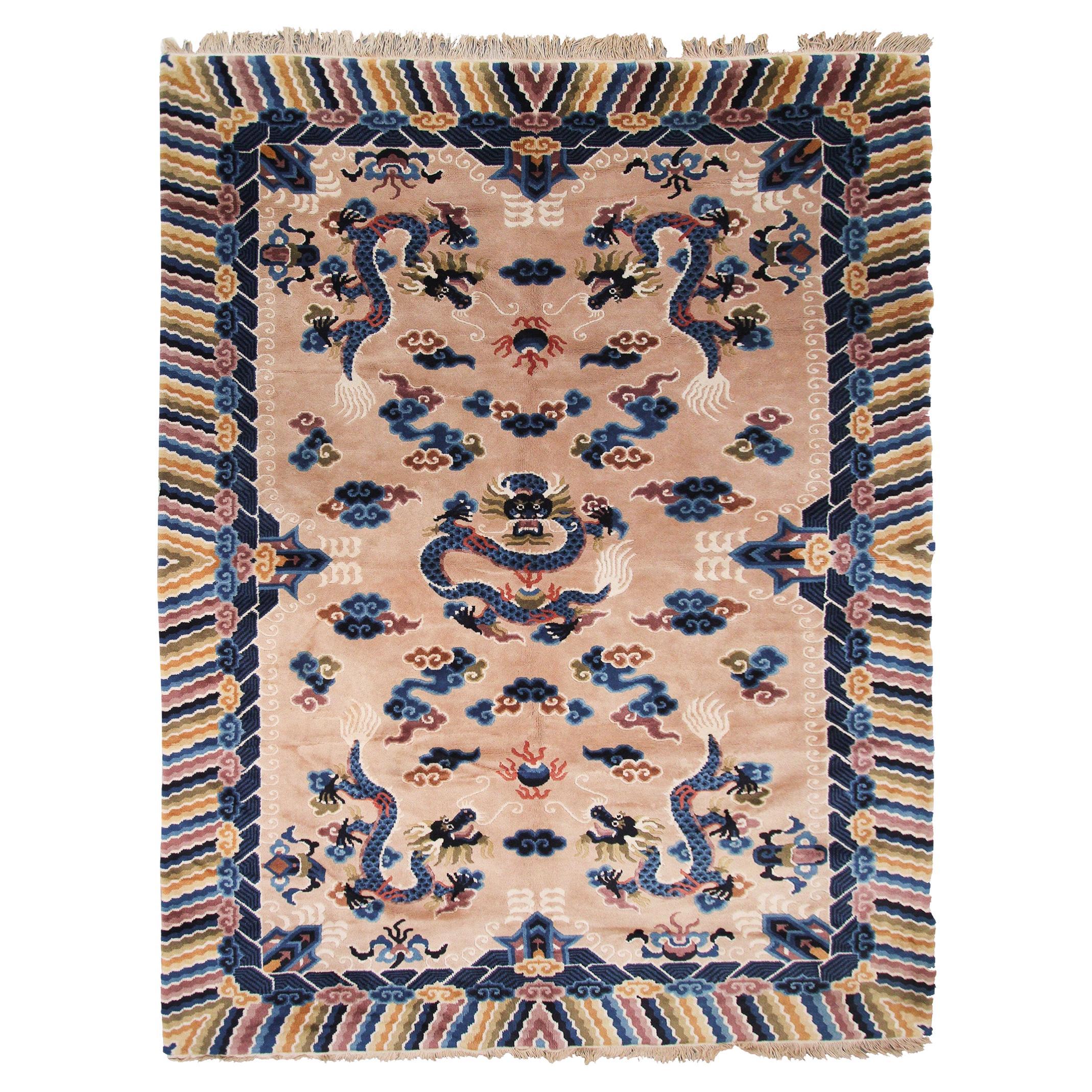 Chinesischer antiker Art-Déco-Teppich im Vintage-Stil, Chinesischer Art-Déco-Teppich, Baum des Lebens, Peking im Angebot