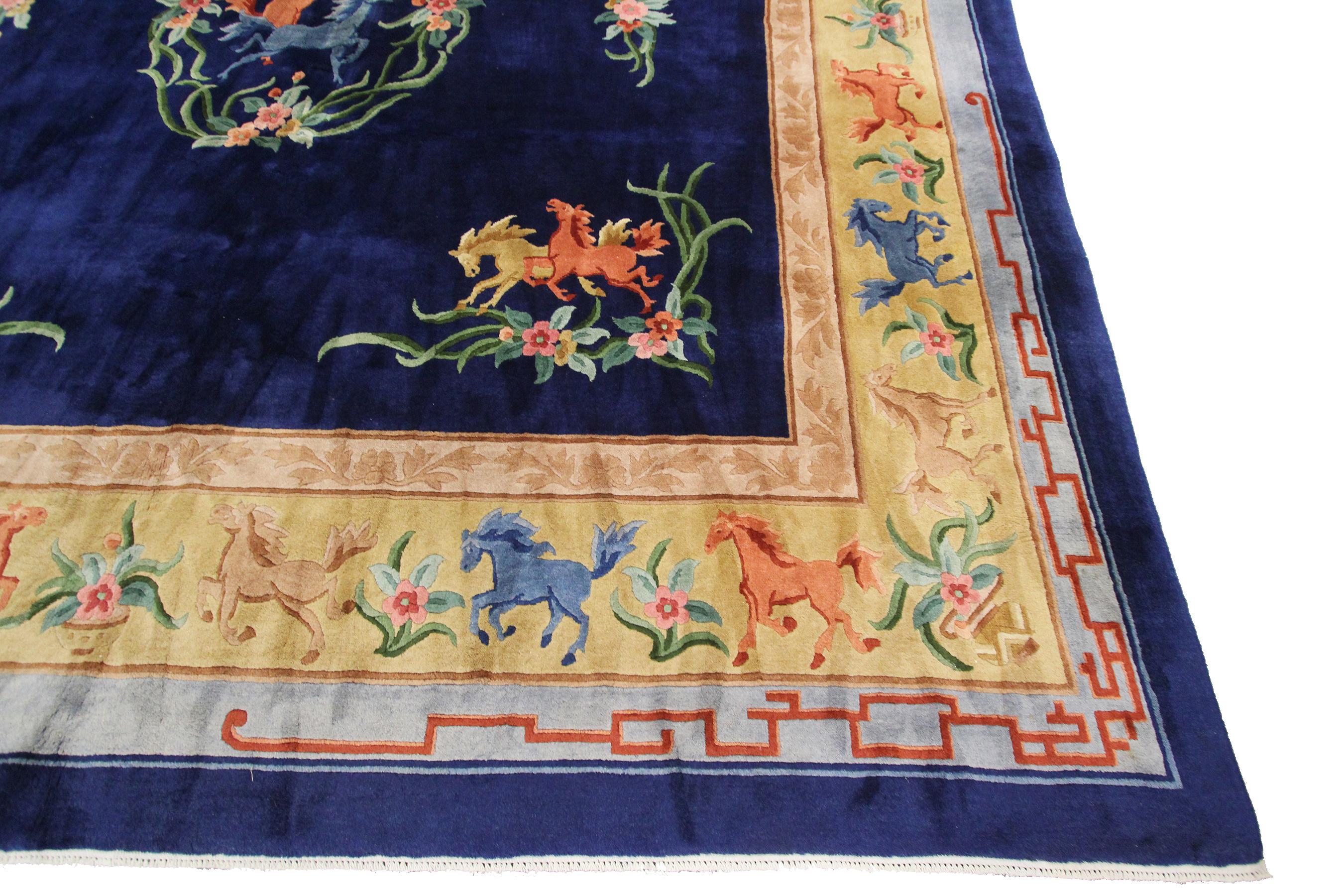 Chinesischer Vintage-Art-Déco-Teppich, quadratischer, handgefertigter Vintage-Teppich, Vintage (Art déco) im Angebot