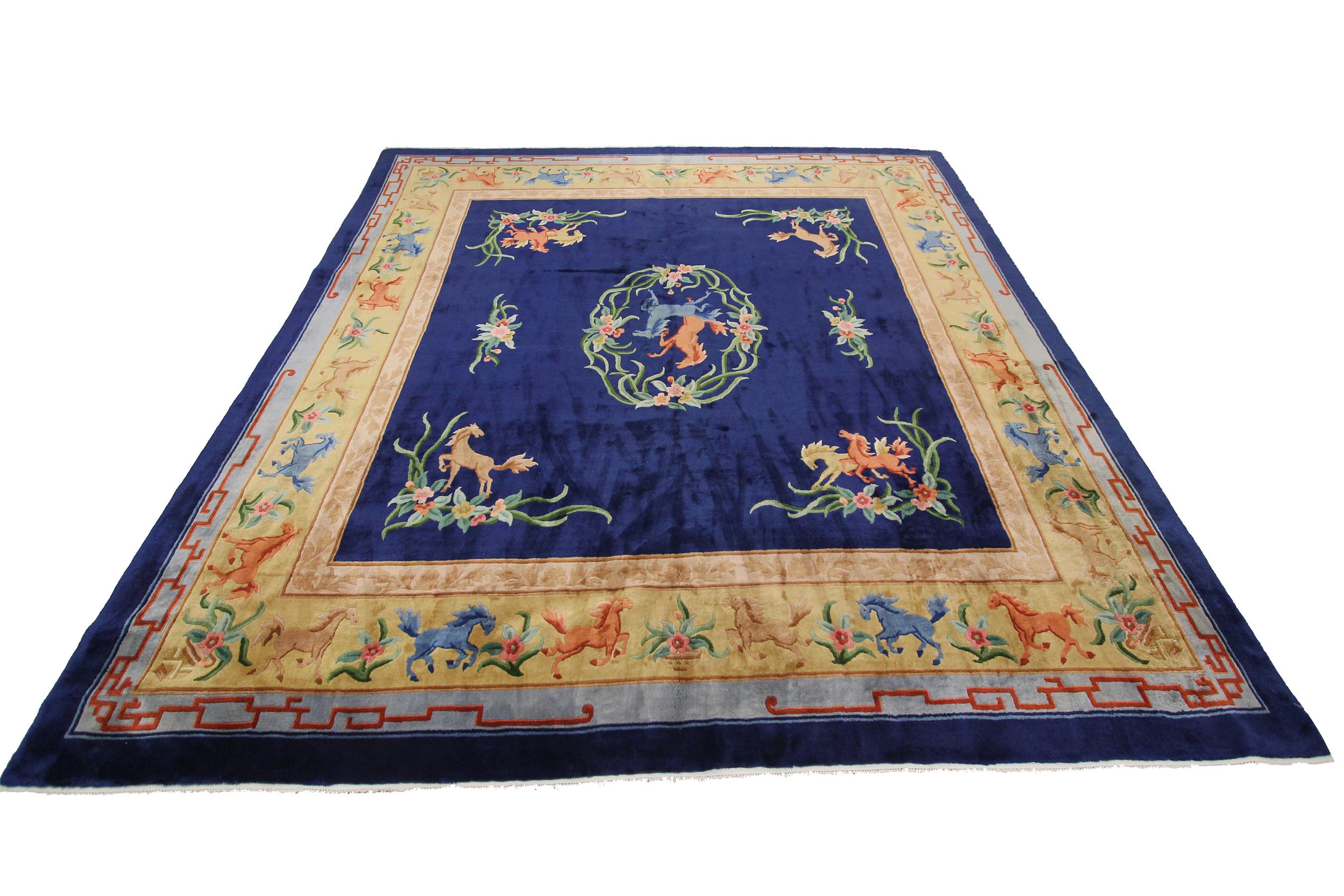 Mid-20th Century Vintage Chinese Art Deco Rug Vintage Chinese Rug Square Handmade Rug For Sale