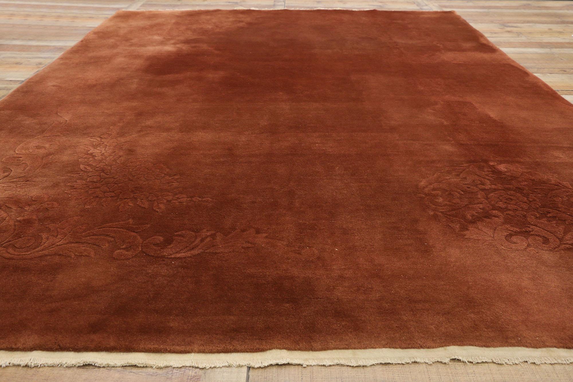 Vintage Chinese Art Deco Rug with Rustic Style and Warm, Neutral Colors 1