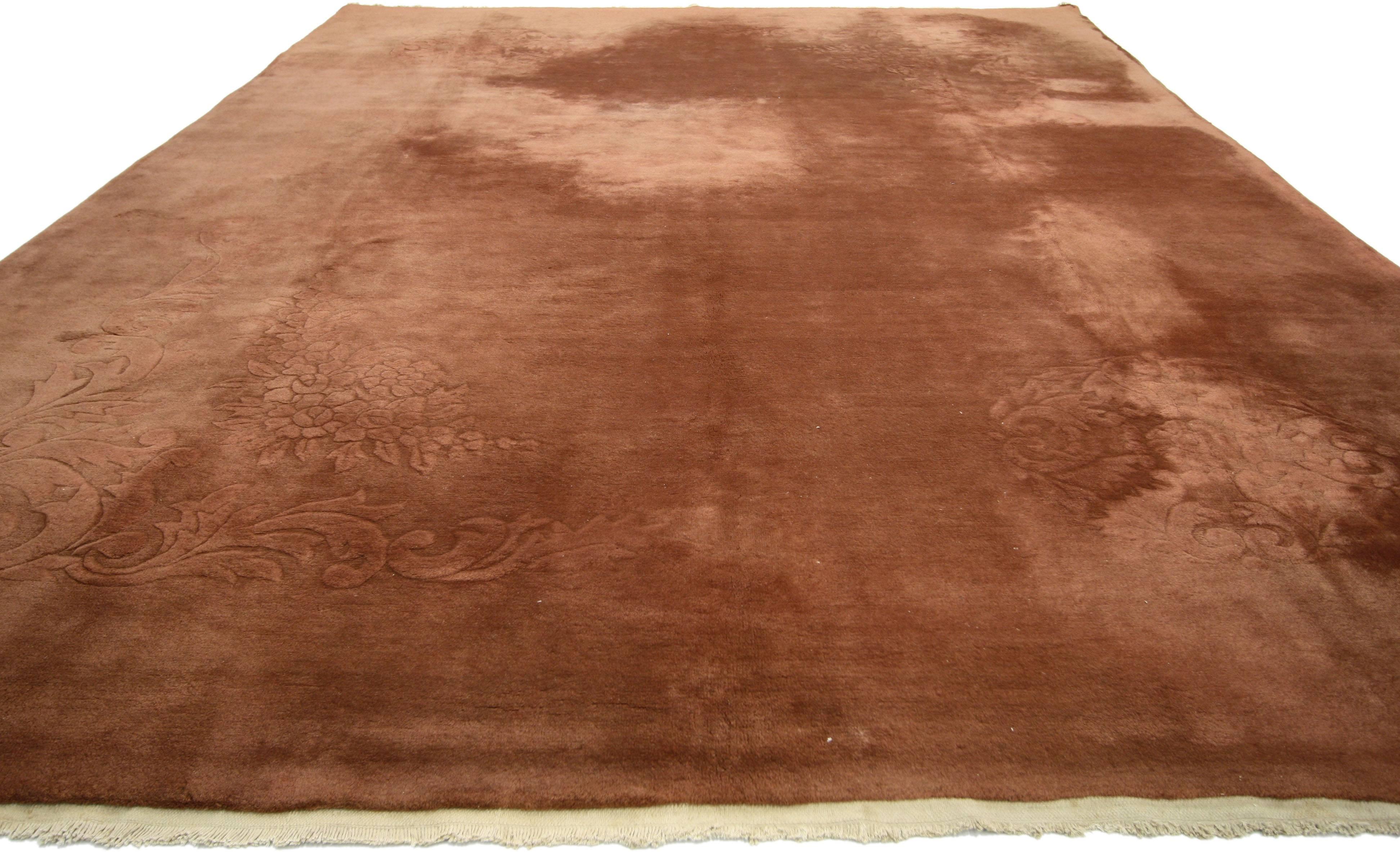 Vintage Chinese Art Deco Rug with Rustic Style and Warm, Neutral Colors 5