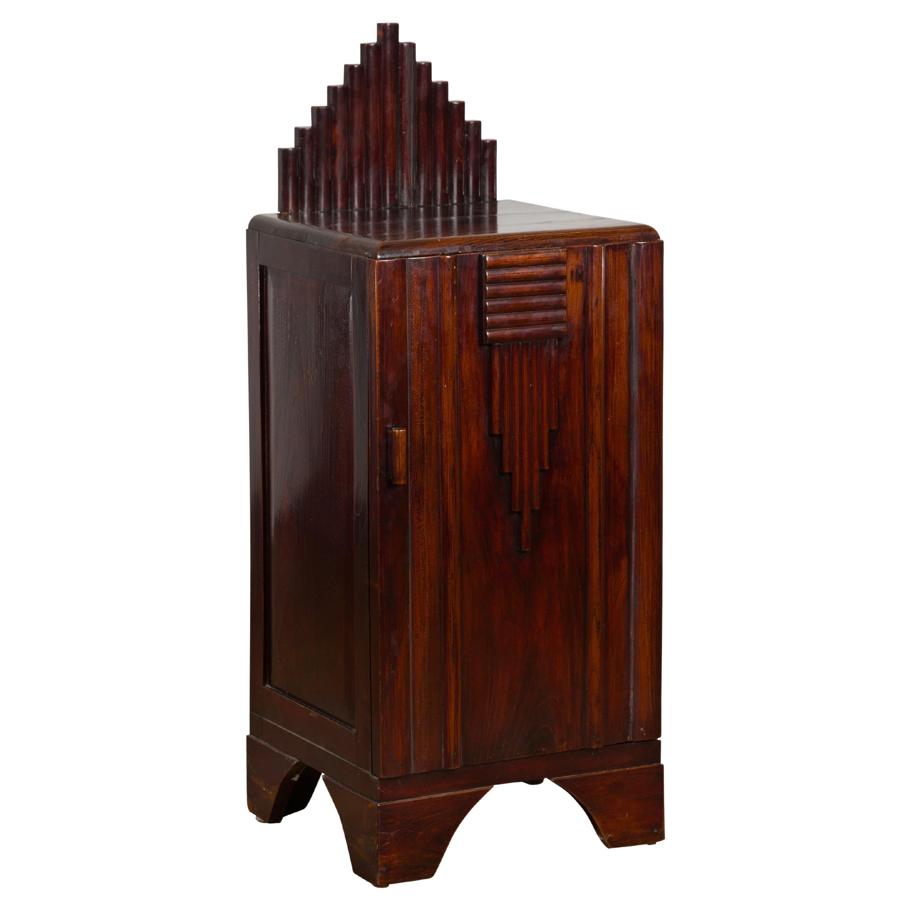 Art Deco Inspired Vintage Side Cabinet with Rising Back For Sale