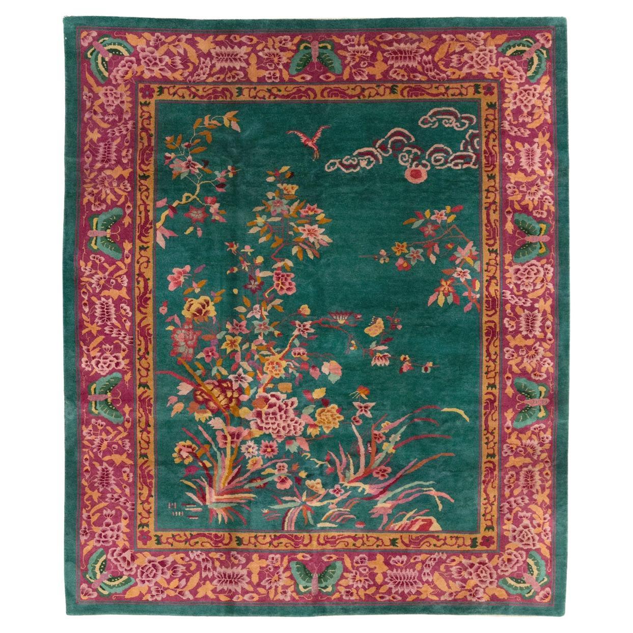 Vintage Chinese Art Deco Small Room Size Carpet
