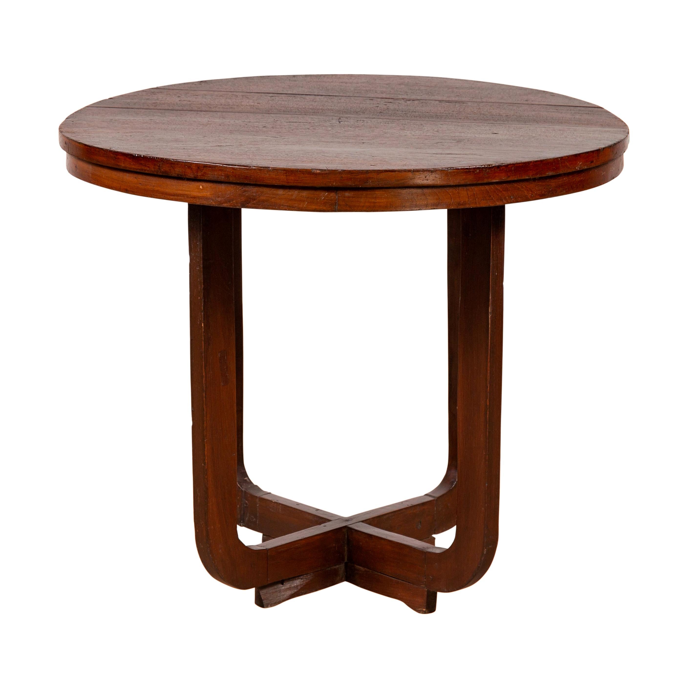 Vintage Chinese Art Deco Style Round Side Table with XForm Stretcher