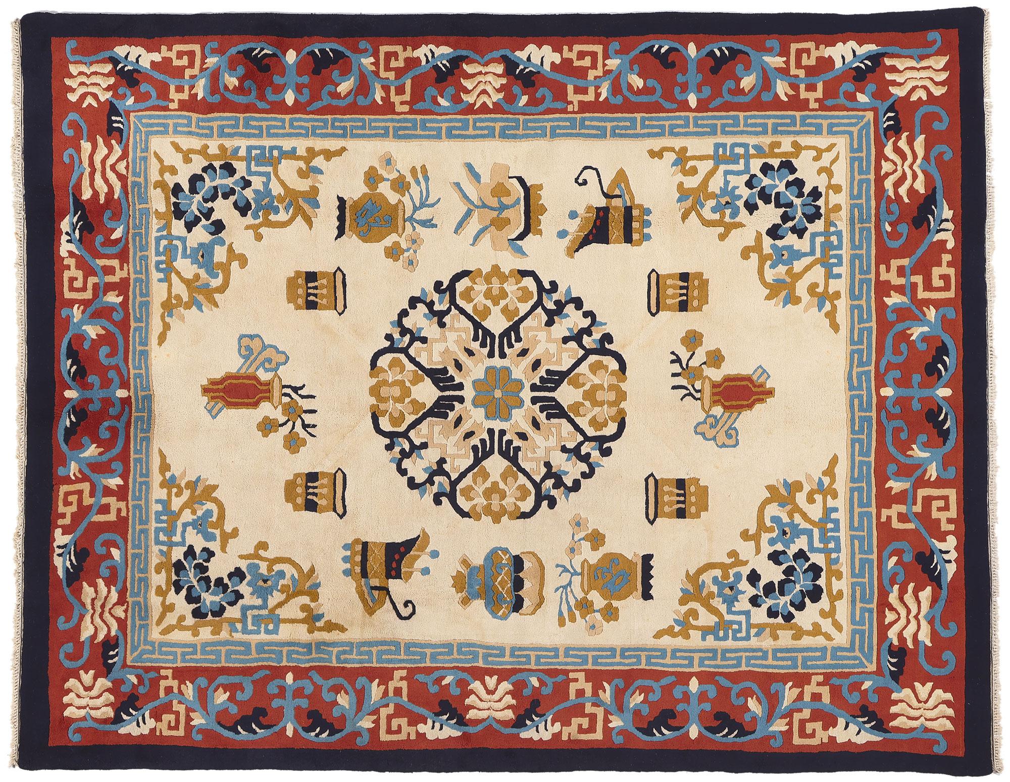 Wool Vintage Chinese Art Deco Style Rug For Sale