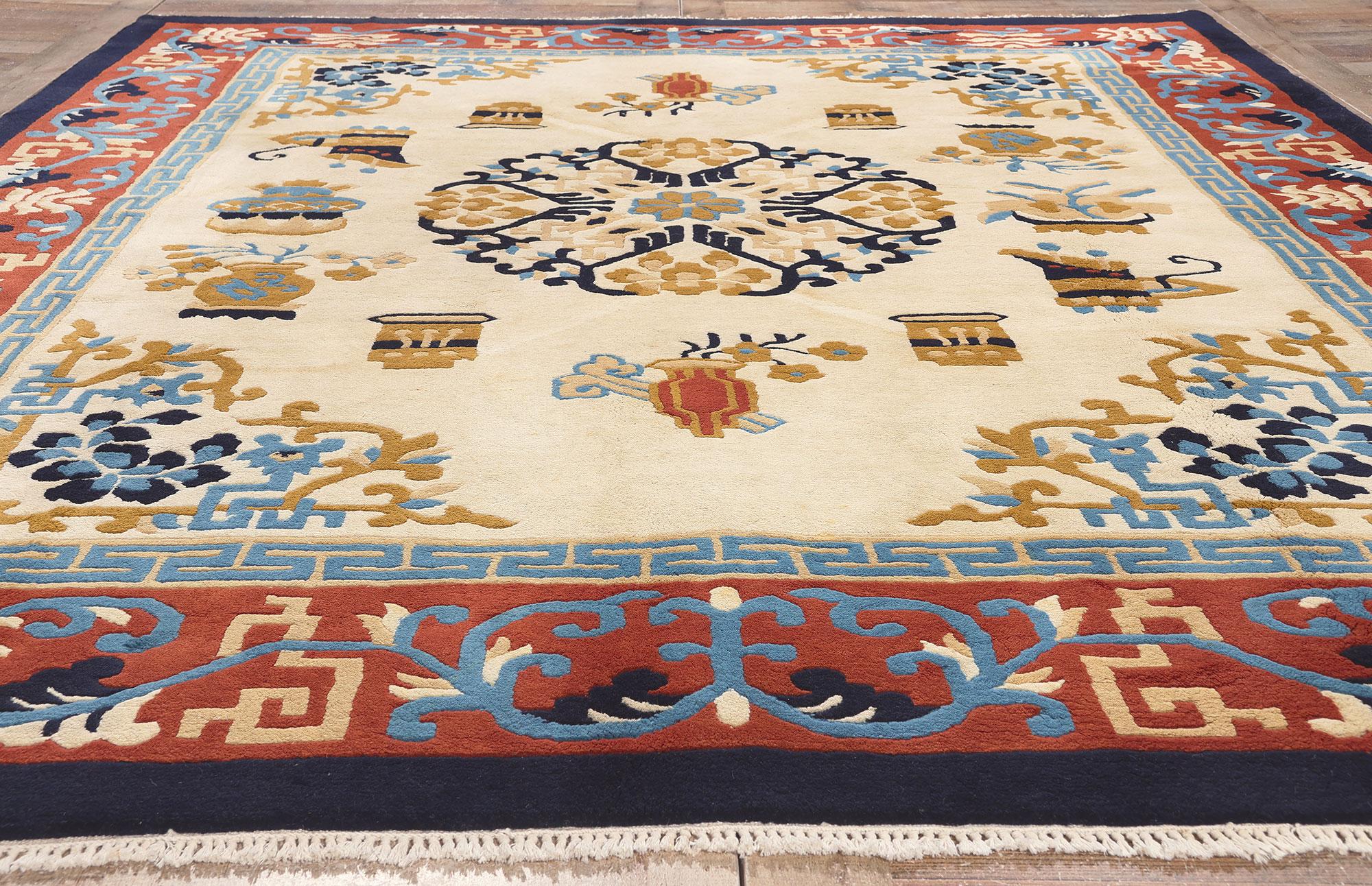 Indian Vintage Chinese Art Deco Style Rug For Sale