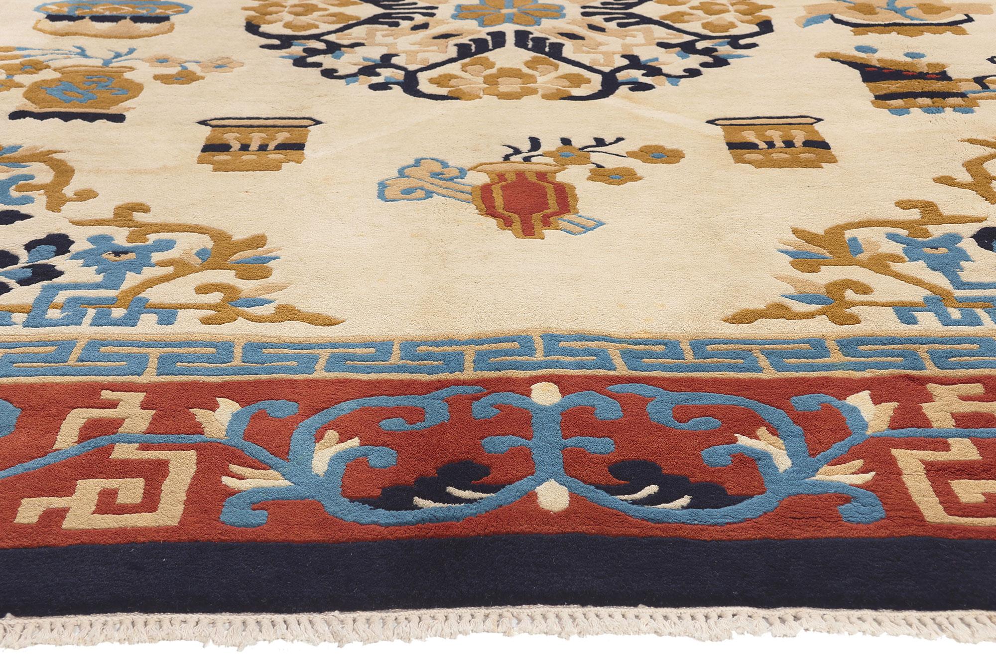 Hand-Knotted Vintage Chinese Art Deco Style Rug For Sale