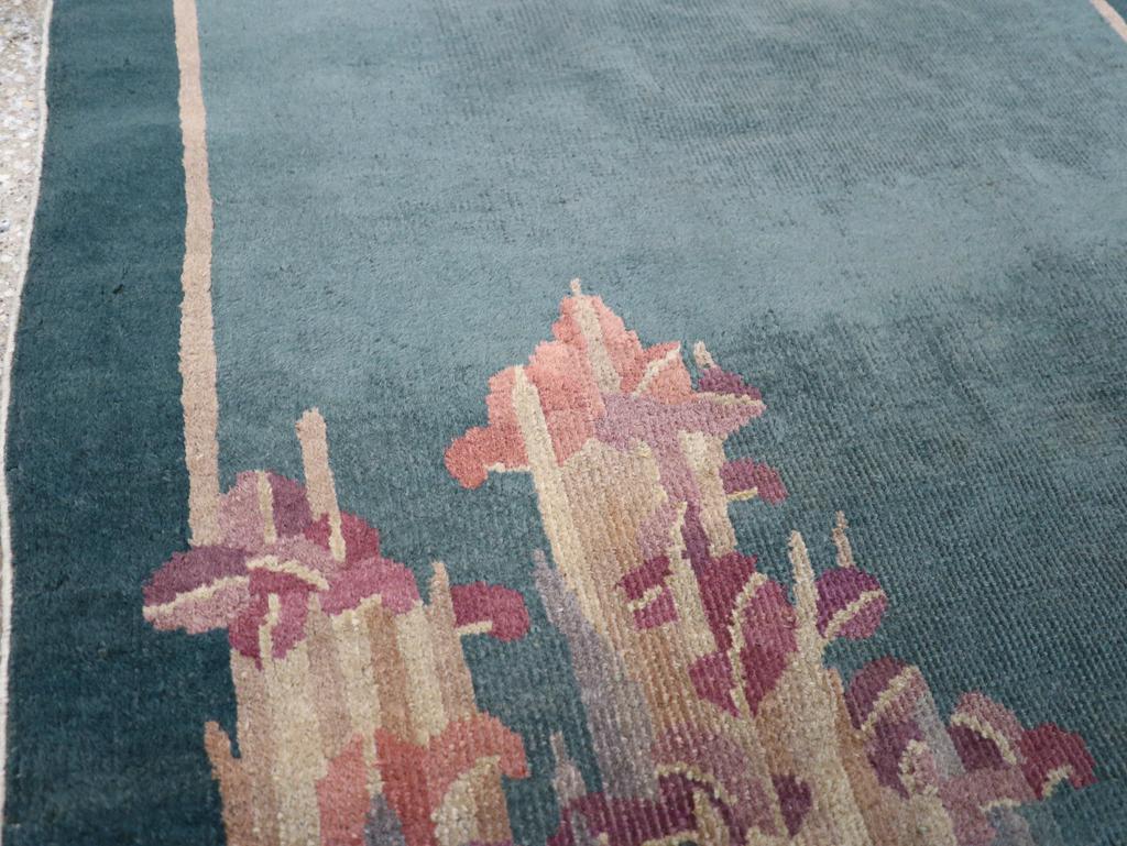 Hand-Knotted Vintage Chinese Art Deco Throw Rug For Sale