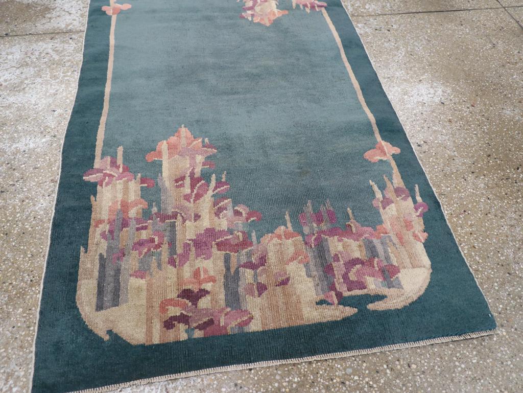 Wool Vintage Chinese Art Deco Throw Rug For Sale